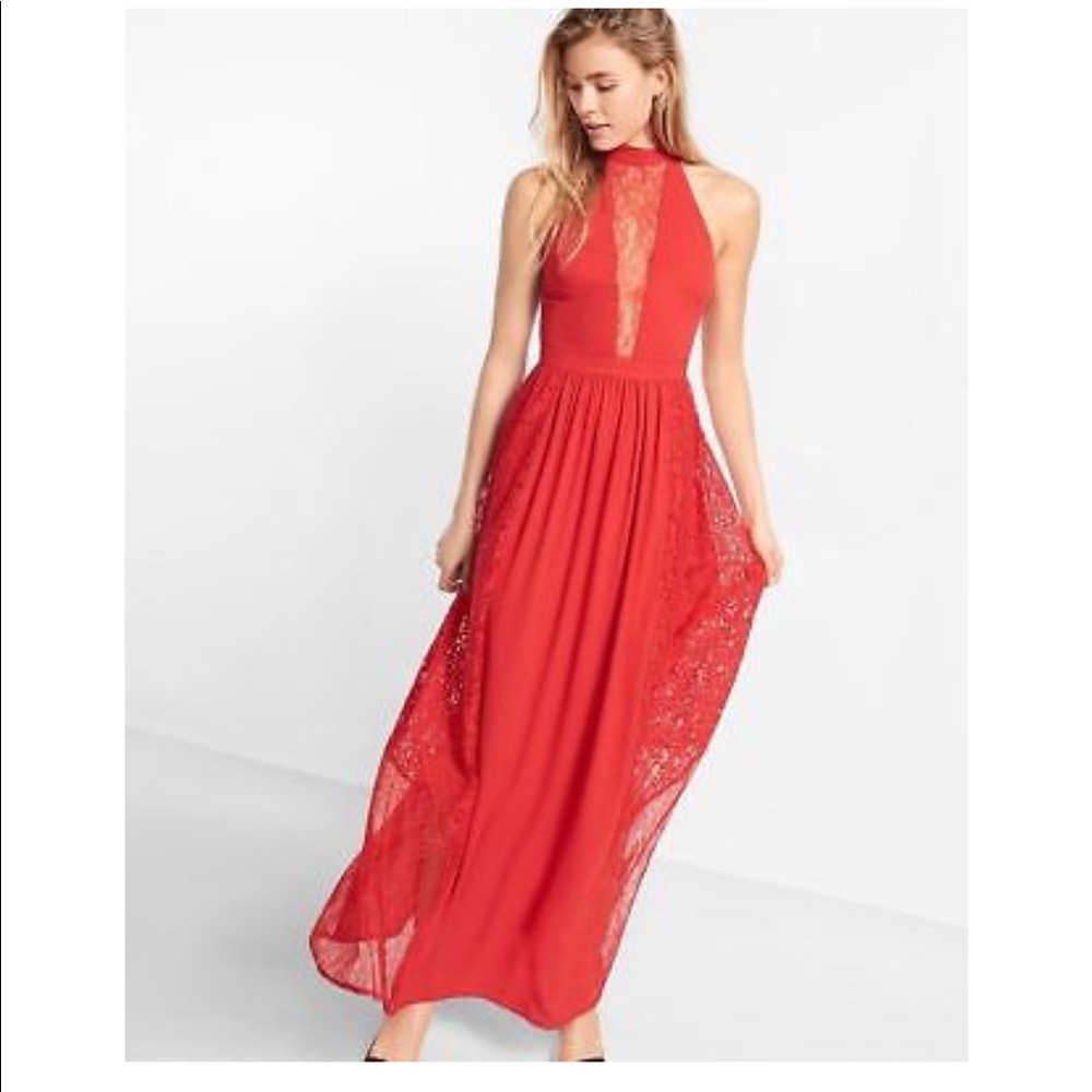 Pieced Lace Halter Neck Maxi Dress Size 0 NWT!